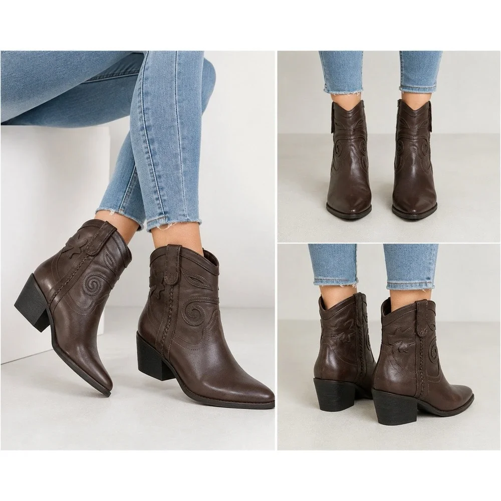 Carlos By Carlos Santana Austin Womens Brown Leather Pointed Toe Ankle Boots 5M